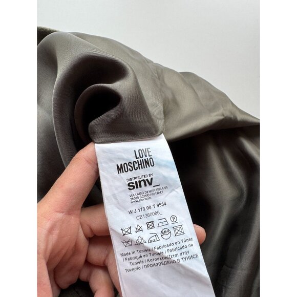 LOVE MOSCHINO Olive Green Felted Wool Car Coat, Size 2 - Picture 13 of 15